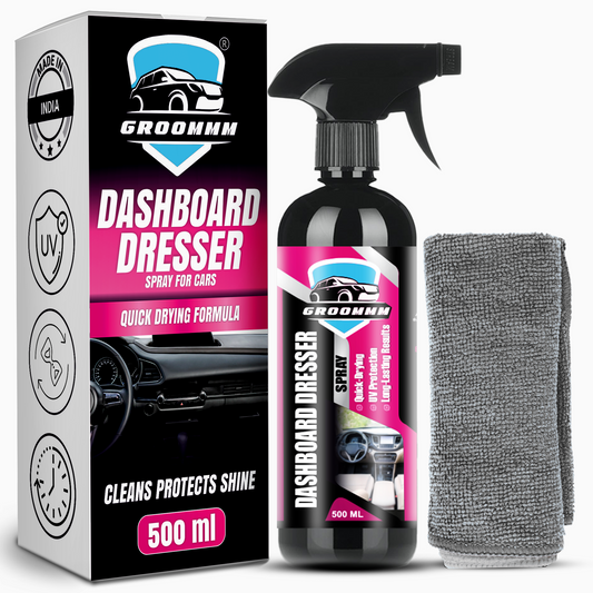 GROOMMM™ Car Dashboard Dresser & Interior Polish Spray with Microfiber Cloth - 500ml
