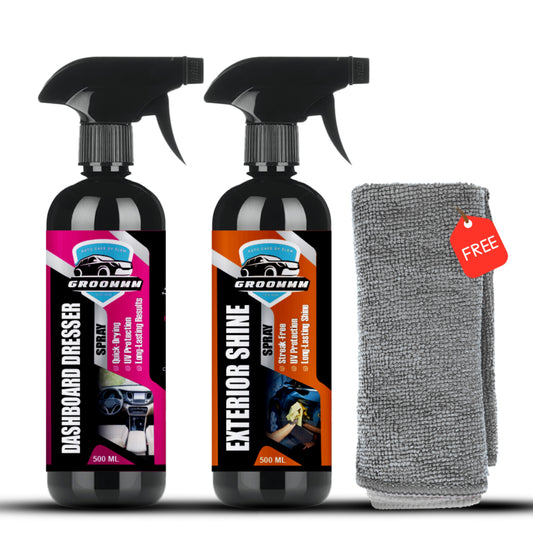 GROOMMM™ Car Exterior & Dashboard Dresser Shine Spray Combo -  500 ML