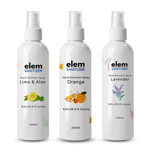 Elem Hand Sanitizer Spray Pack of 3 -200 ml | Lavender, Lime & Aloe, and Orange Fragrance