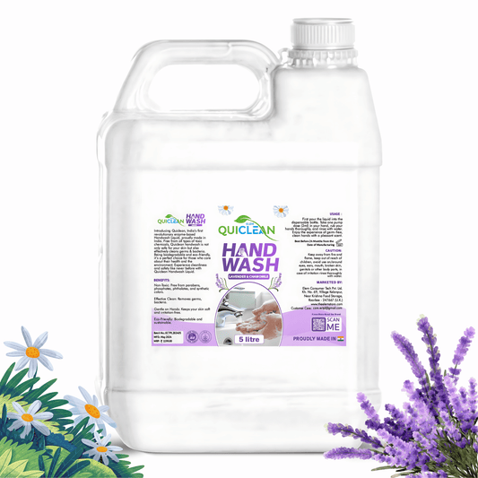 Quiclean™ Natural Handwash Liquid Refill - 5 Litre Pack | Organic Ingredients | Germ Protection | Lavender & Chamomile Fragrance | Baby & Kids Skin-Friendly