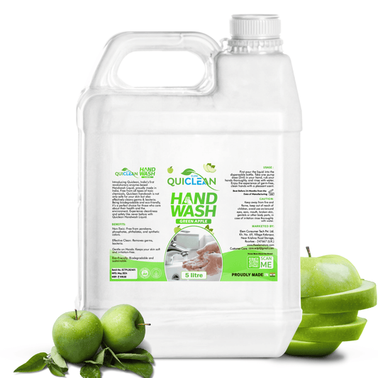 Quiclean™ Natural Handwash Liquid Refill 5L | Organic Ingredients | Germ Protection | Green Apple Fragrance | Baby & Kids Skin Safe