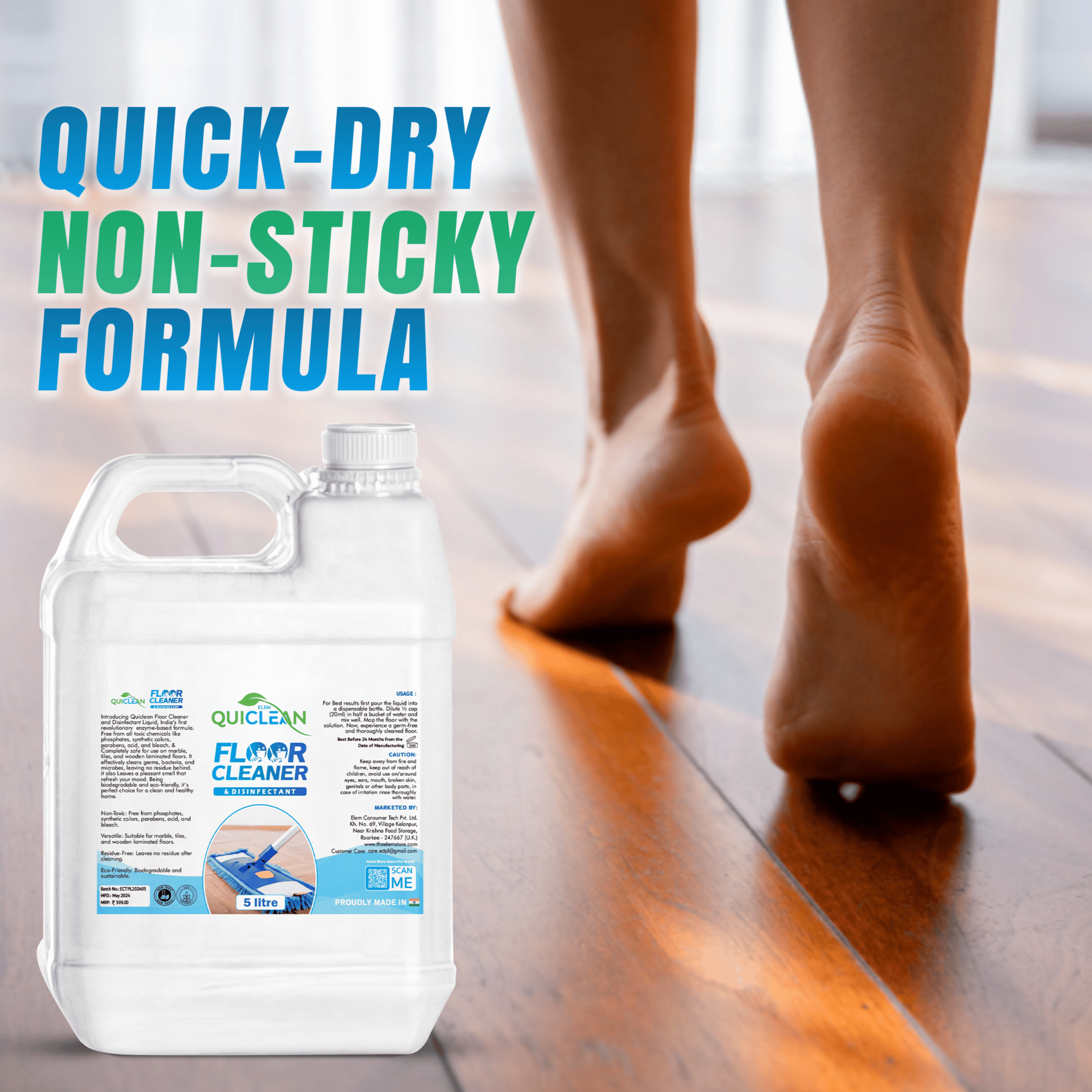 Quiclean™ Natural Floor Cleaner Liquid 5L - Marble & Tile Cleaner | Safe for Kids & Adults | Removes Germs | Made with Natural Ingredients