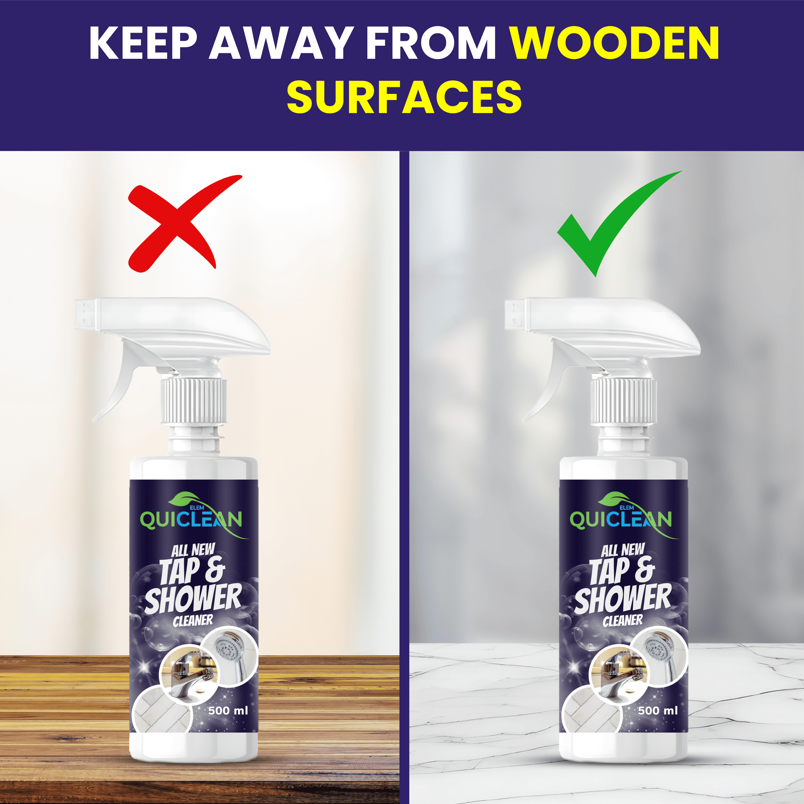 Quiclean Tap & Shower Cleaner for Bathroom Fittings, Tiles and Kitchen 500ML | lime scale remover  | hard water stain remover for Taps, Showers & Tiles | Pack of 1