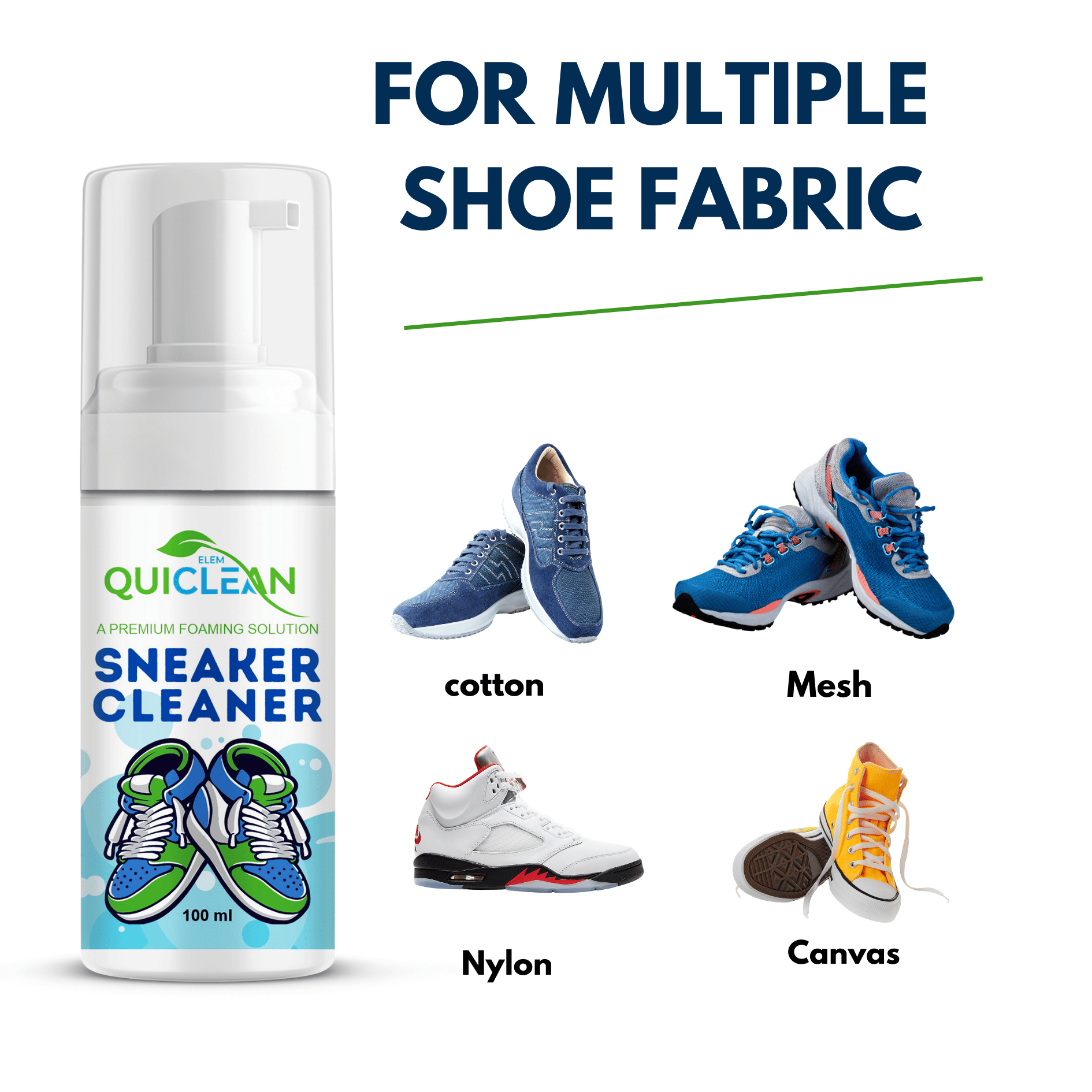 QUICLEAN™ Sneaker Cleaner Foaming Solution with Silicon Bristle Brush- 100ml