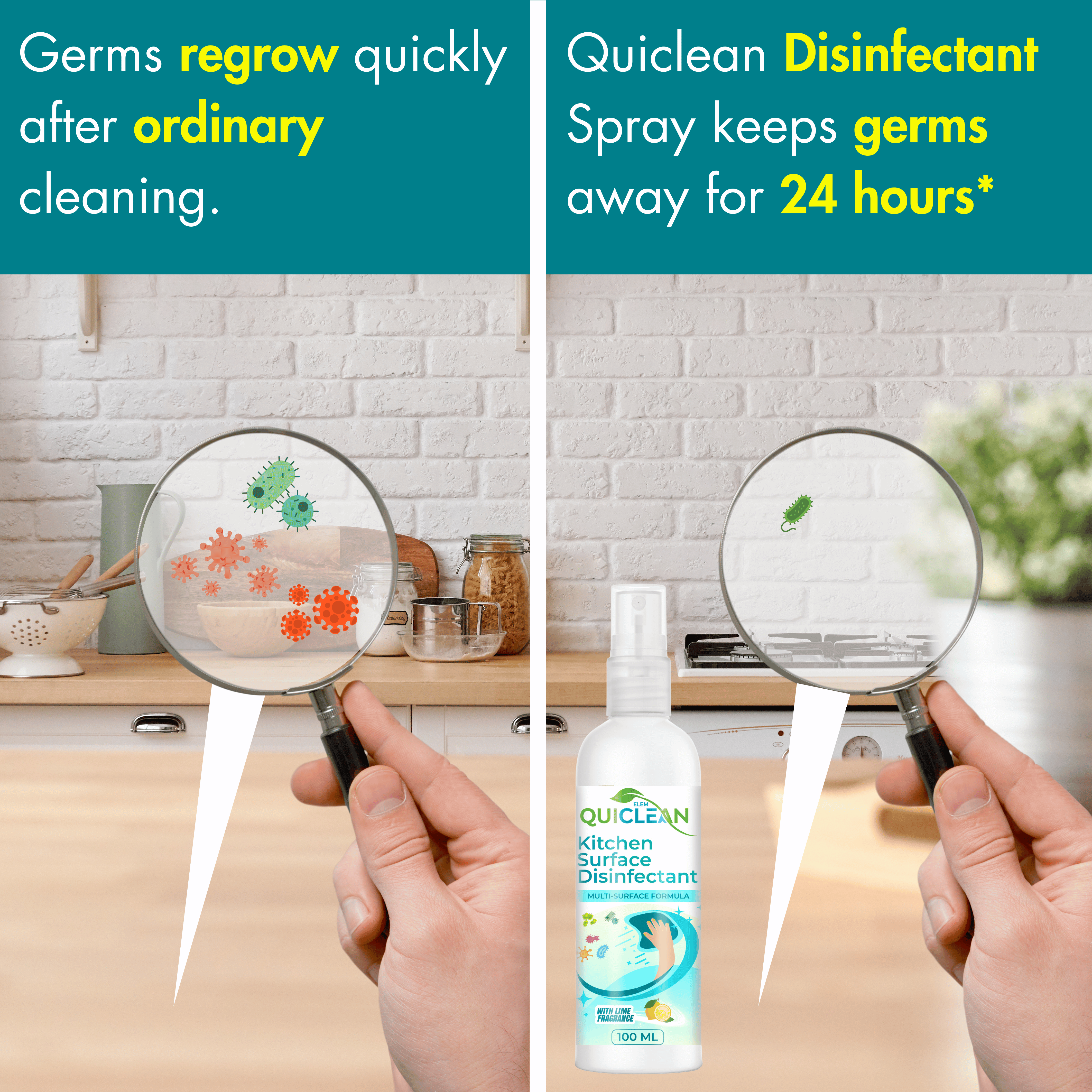 Free Quiclean™ Kitchen Surface Disinfectant Spray for Germ-Free Home 100ml | Suitable for Kitchen & Home Appliance