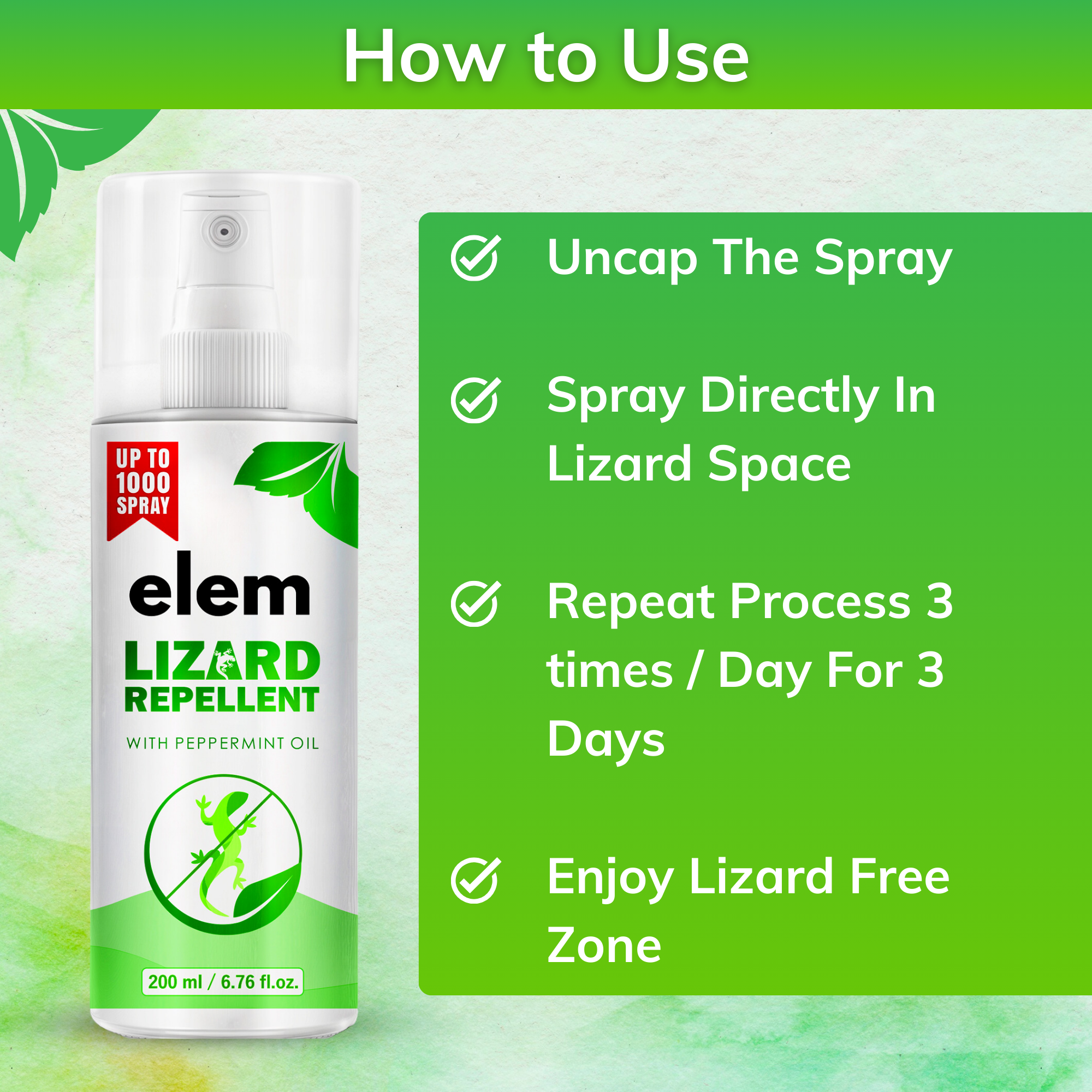 Elem™ Lizard Repellent spray for home 200ml | 100% Natural Lizard spray | Safe for Kids & adults | Pack of 1