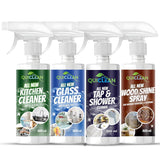 Quiclean Kitchen Cleaner Spray, Wood Shine Spray, Glass Cleaner Spray & Tap & Shower Cleaner Spray (500ML X 4) Combo