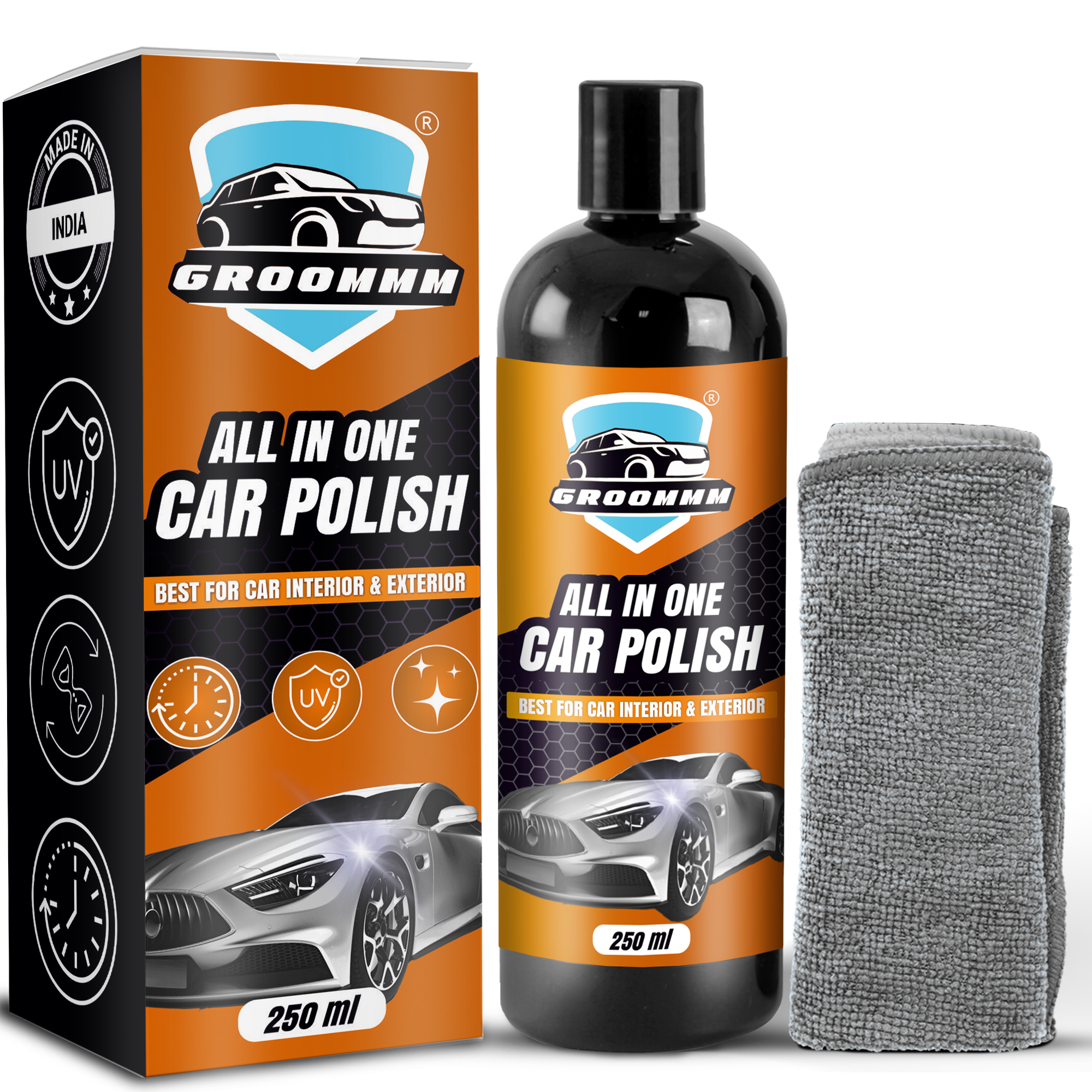 Groommm All In One Car Polish Kit 250ML For Exterior & Interior Surface.