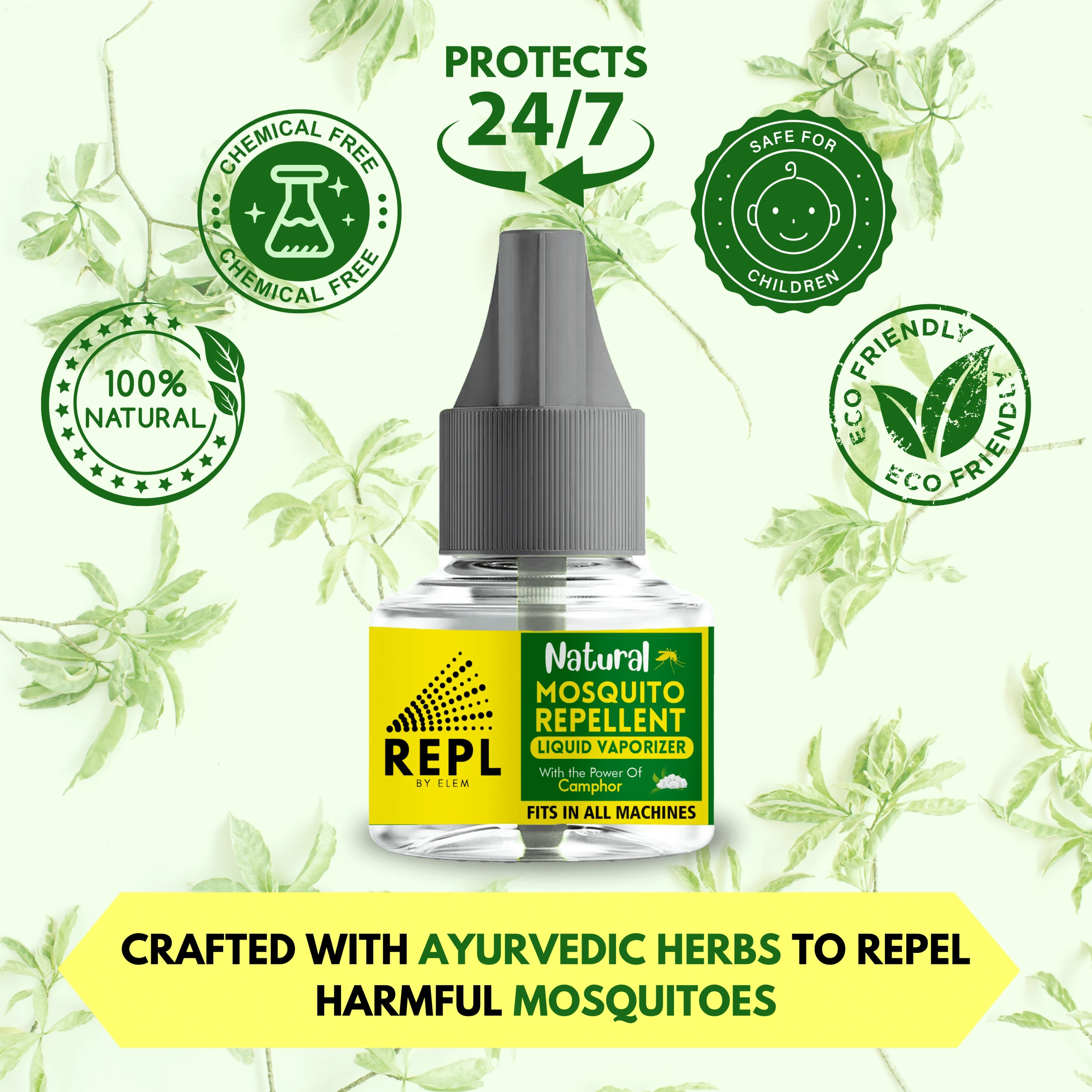 REPL™ Natural Mosquito Repellent Vaporizer with the power of Camphor (Pack of 3456)