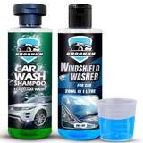 Groommm Car Shampoo & Windshield Washer Fluid (20 ML in 1L) For Car (250Ml X 2) Combo with Measure Cap